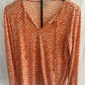 Michael Kors Orange and White Patterned Long Sleeve Top